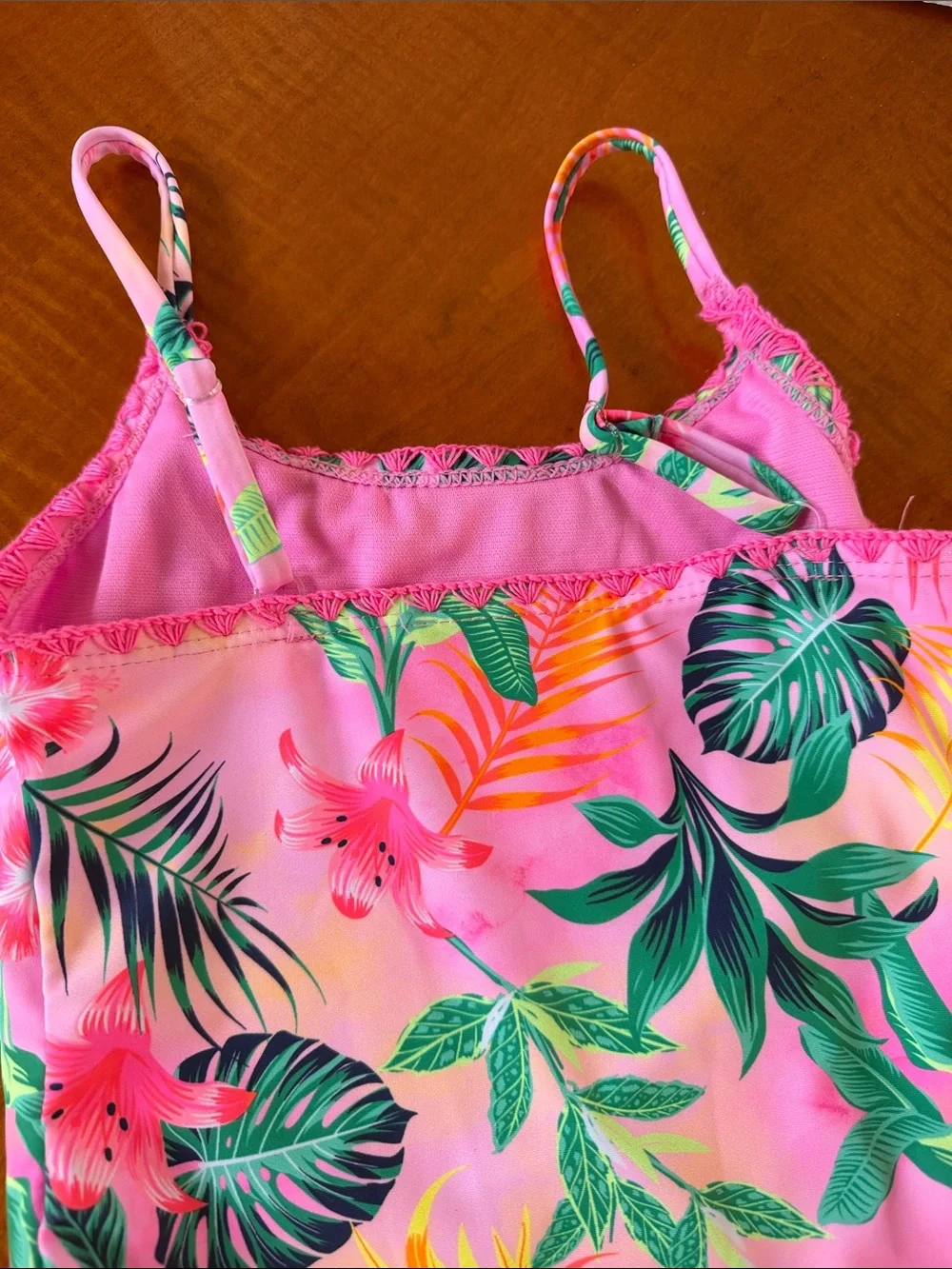 New Juicy Couture Girls Pink Tropical Floral One-Piece Swimsuit size 6